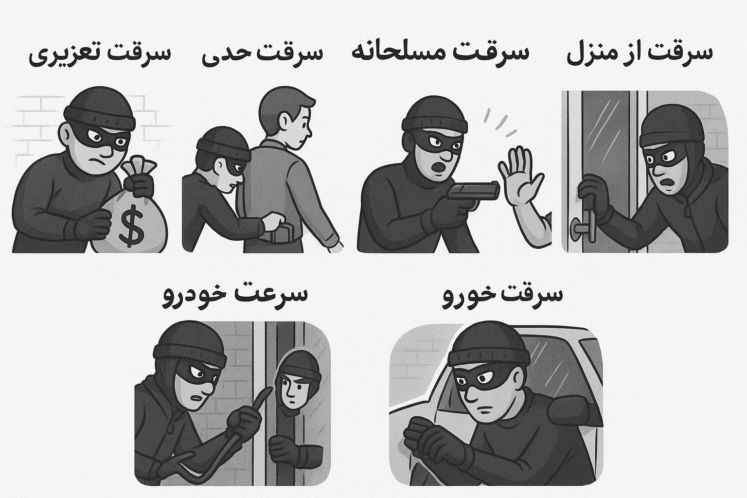 انواع سرقت (سرقت تعزیری، حدی، مسلحانه، از منزل، خودرو)